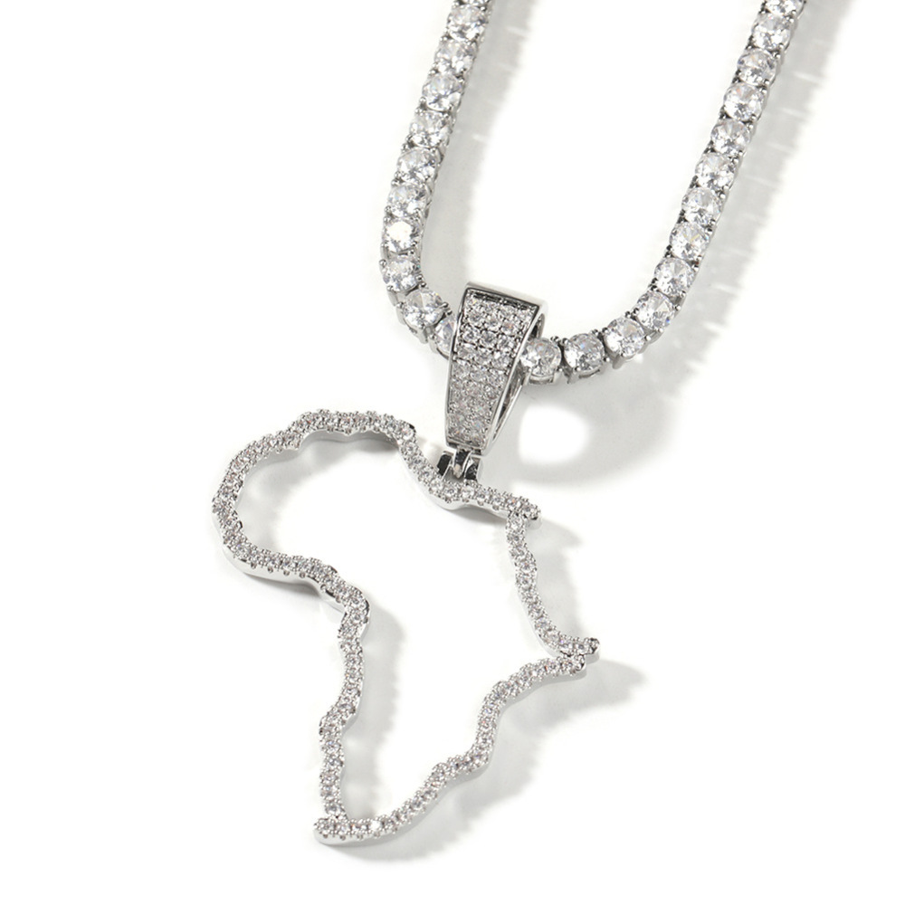 Fashion Hollow Copper Inlaid Zircon African Map Pendant Vacuum Electroplated 304 Stainless Steel Unique Design Hip Hop Style Fashion Accessories