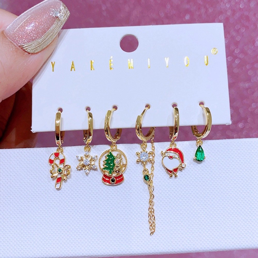 Elegant Christmas Tree And Snowflake Earrings Set With Colorful Zirconia Fashionable European Style Women's Jewelry Accessories