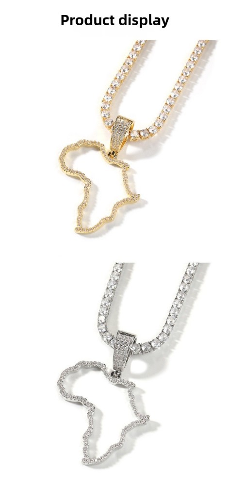 Fashion Hollow Copper Inlaid Zircon African Map Pendant Vacuum Electroplated 304 Stainless Steel Unique Design Hip Hop Style Fashion Accessories