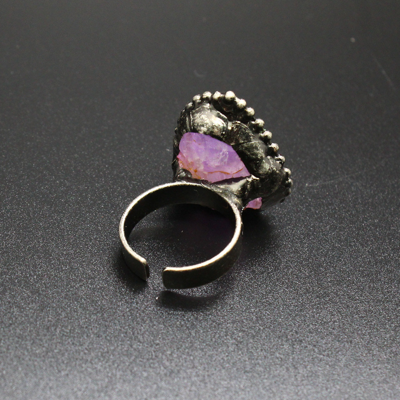 Natural Crystal Flower Ring Open Unshaped Raw Stone Ring Vintage Style Jewelry Crystal Accessories Fashionable Handmade Ring