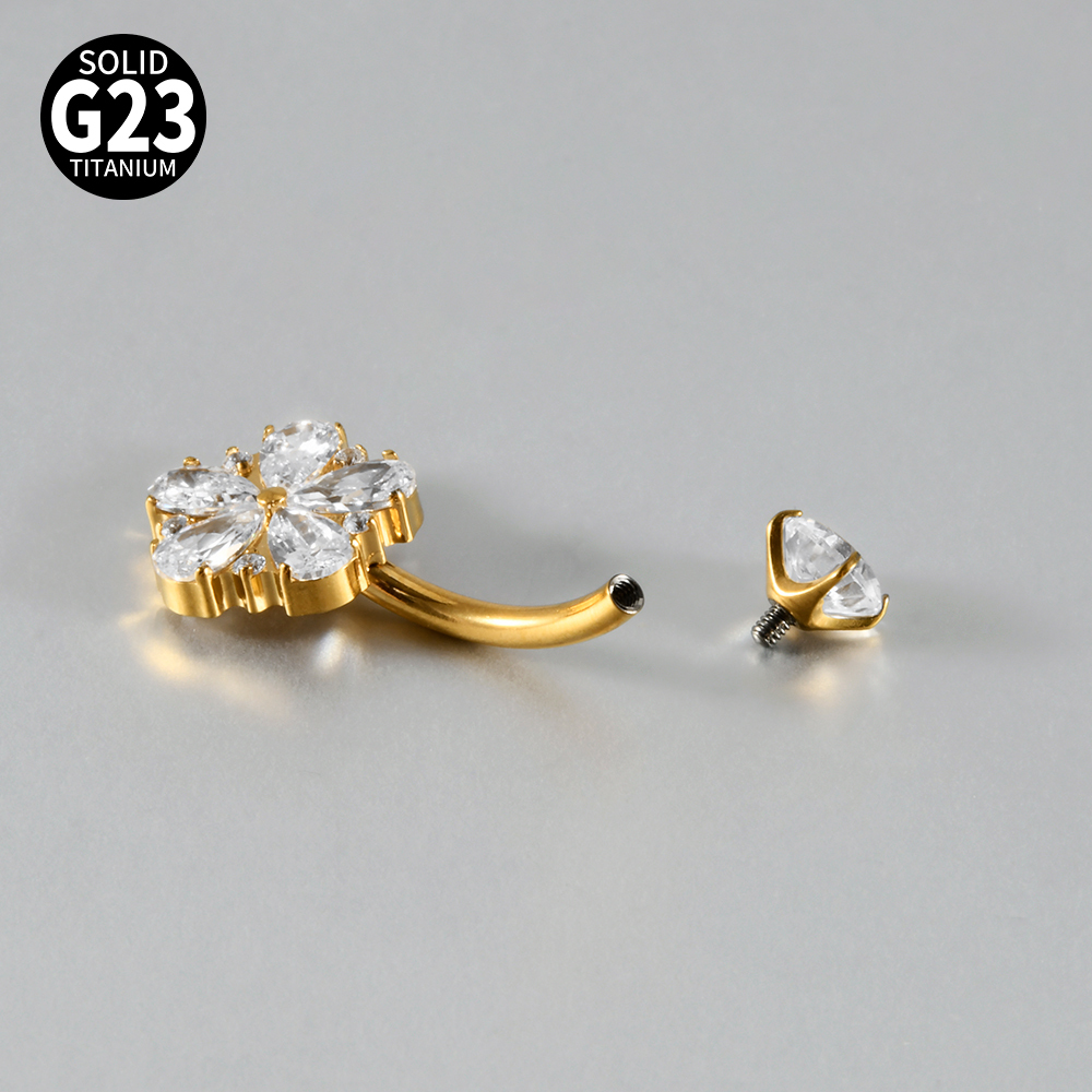 Titanium Navel Piercing Belly Button Ring Moon Zircon Heart Shaped Flower Butterfly Pendant Body Piercing Jewelry Accessories