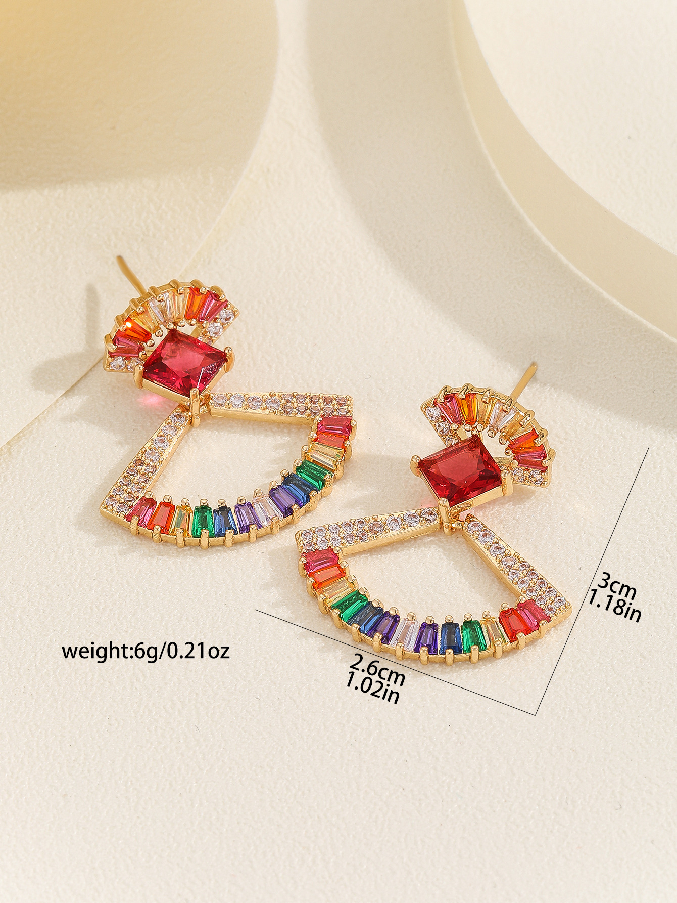 Elegant Long Colorful Zirconium Earrings For Women Geometric Pattern Copper Material Ins Style Star And Fan Shaped Plated Jewelry