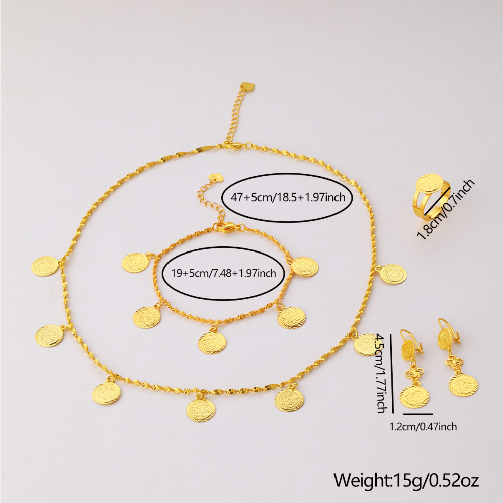 Fashionable Retro Gold Coin Jewelry Set Elegant Personality Suitable For Daily Banquet Party Wear Copper Material Accessories