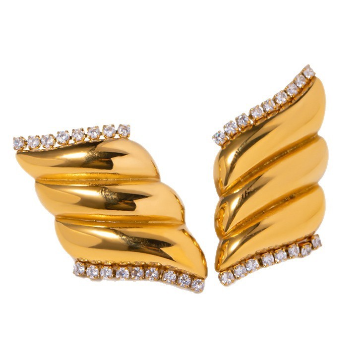 Geometric Zircon Inlaid Earrings For Women Fashion 304 Stainless Steel Geometric Pattern 18K Gold Plated Waterproof Luxurious Earrings