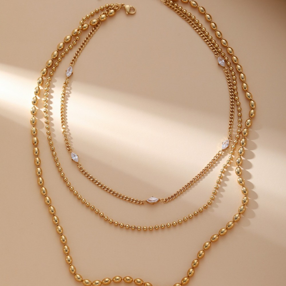 Stacked Necklaces, Elegant Round Chain Zircon Necklaces, Versatile Fashionable Girls' Party Commuting Accessories