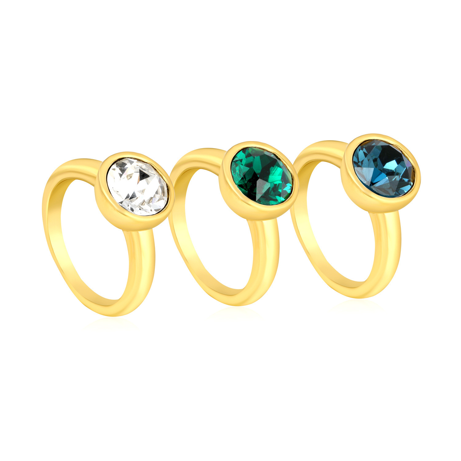 Vintage Green Emerald Round Diamond Ring Stainless Steel 18K Gold Plated Single Ring Jewelry Vintage Style Women's Artistic Style