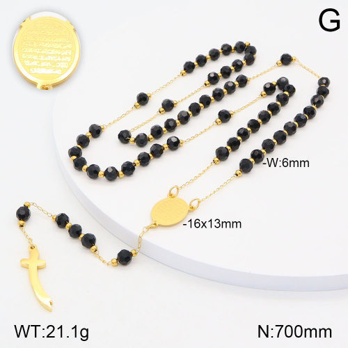 18K Gold Plated Stainless Steel Cross Buddha Bead Necklace Elegant Classic Style Religious Necklace Women's Fashion Gold Surface