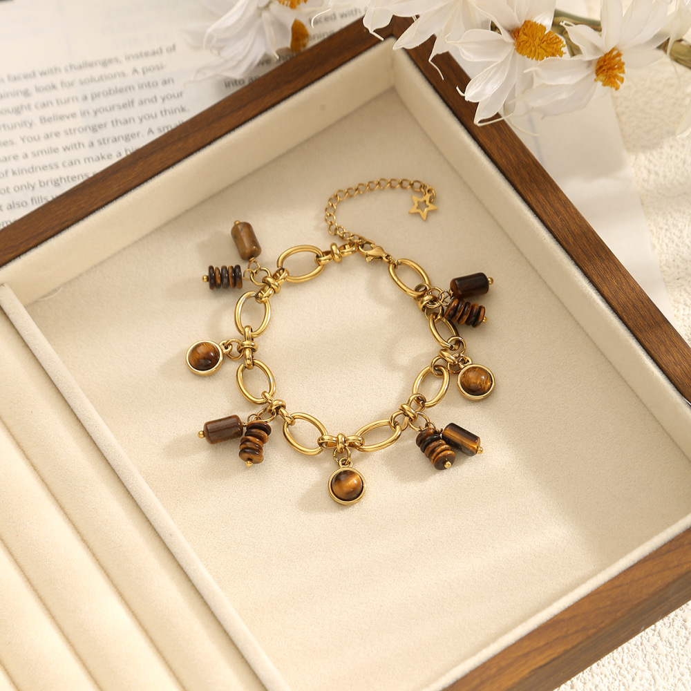 Luxurious 304 Stainless Steel Necklace Bracelet Set Geometric Pattern Handmade Bamboo Saturn Craft Couple Jewelry Accessories Modern Style Simple Style