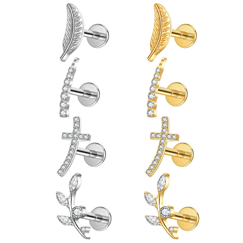 Fashion G23 Titanium Alloy Ear Lip Stud With Claw Inlaid Zircon Geometric Pattern Suitable For Men And Women Titanium Steel