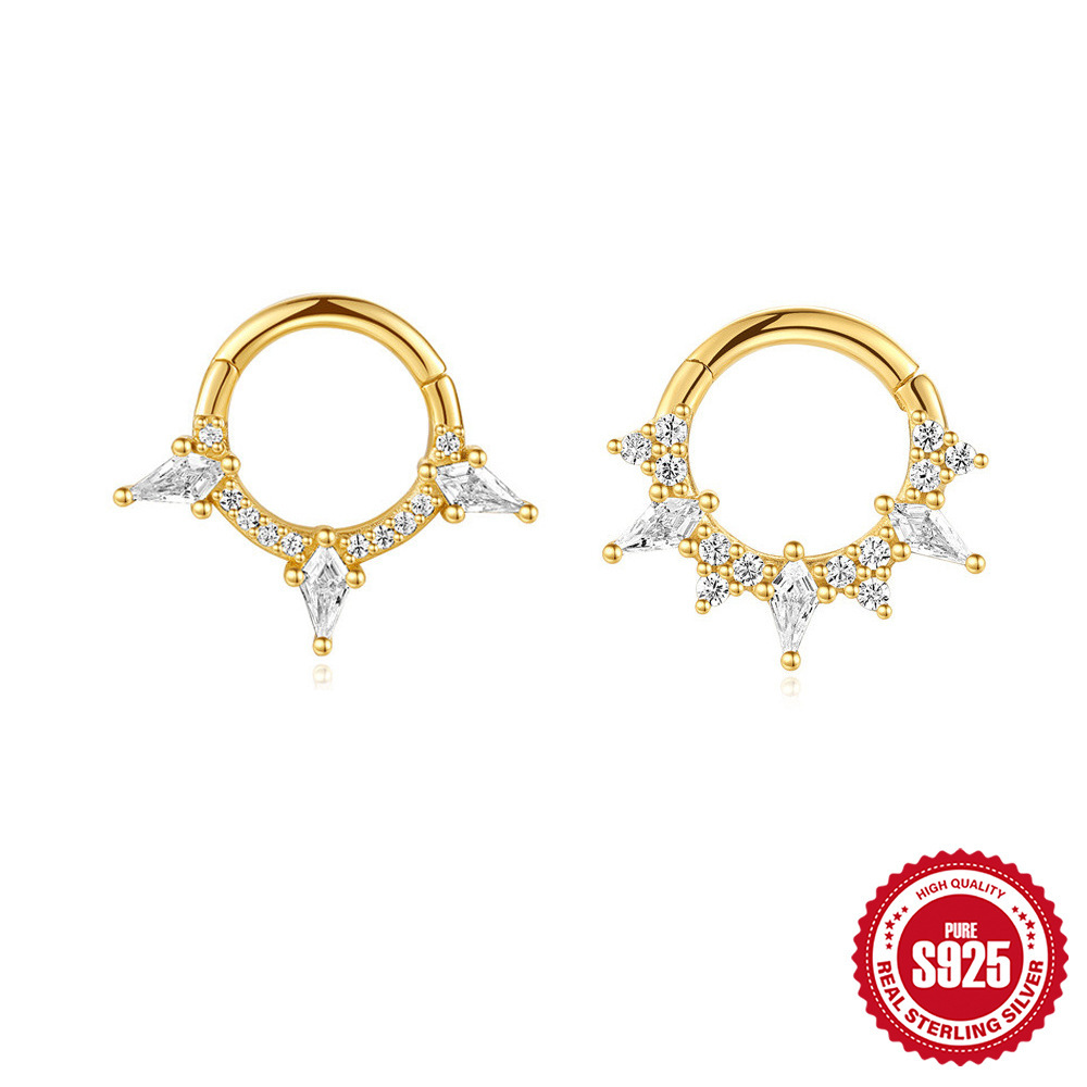 1 Piece Ear Cartilage Rings & Studs Simple Style Geometric 925 Sterling Silver Inlay Zircon Ear Cartilage Rings & Studs Nose Rings & Studs