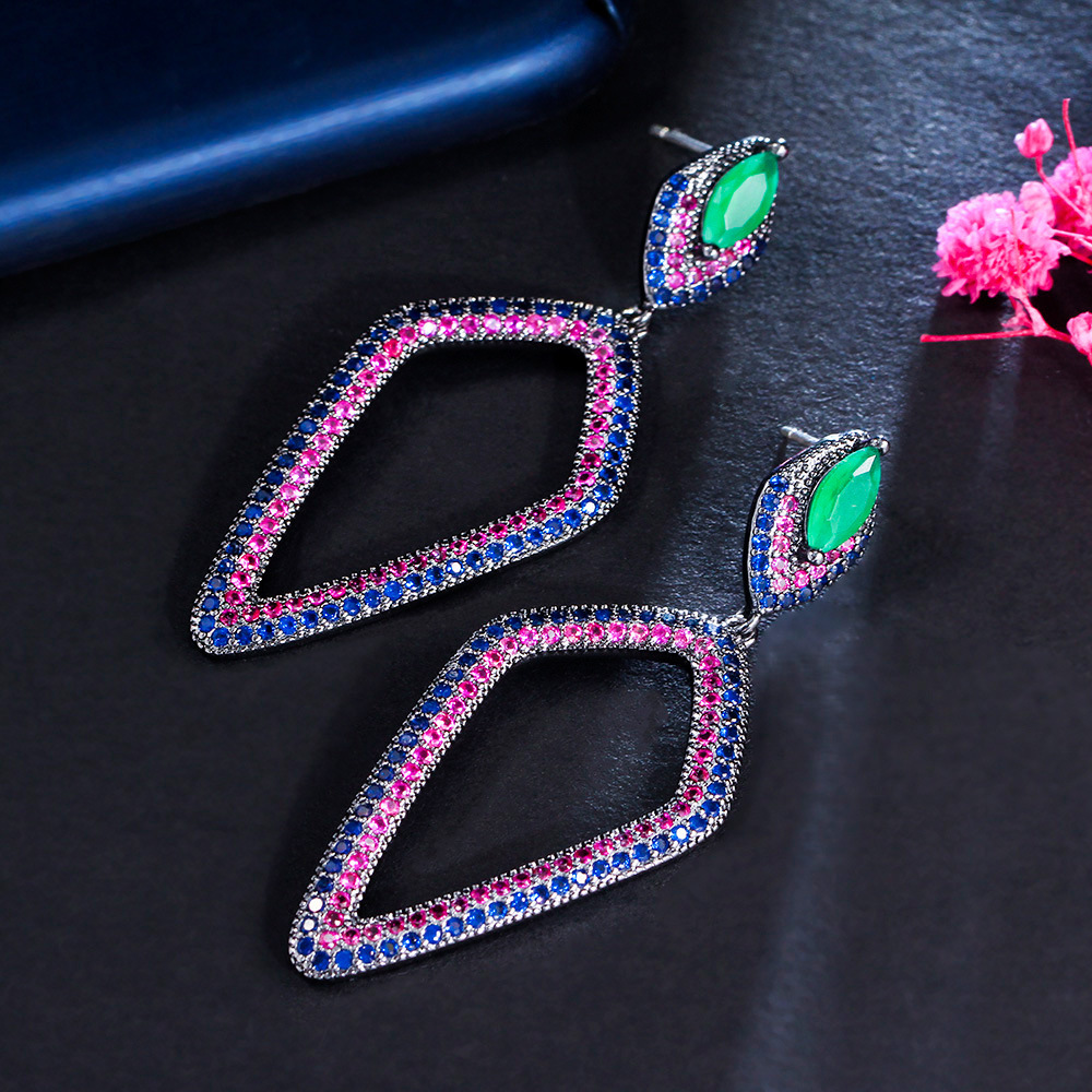 1 Pair Classic Style Geometric Plating Inlay Copper Artificial Gemstones Rhodium Plated Drop Earrings