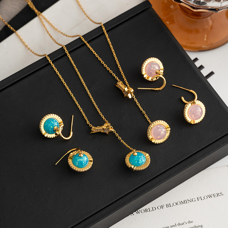 New Saturn Natural Stone 3D Earrings Necklace Set Versatile Luxury Feelings Star Planet Ear Jewelry Women's Fashion Accessories