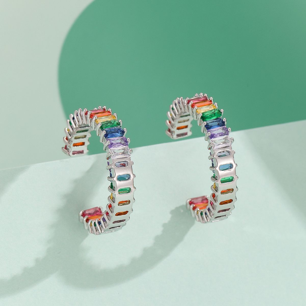 Colorful Zirconia Stud Earrings Stylish Versatile Elegant Popular  C-Shaped Hoop Earrings For Women