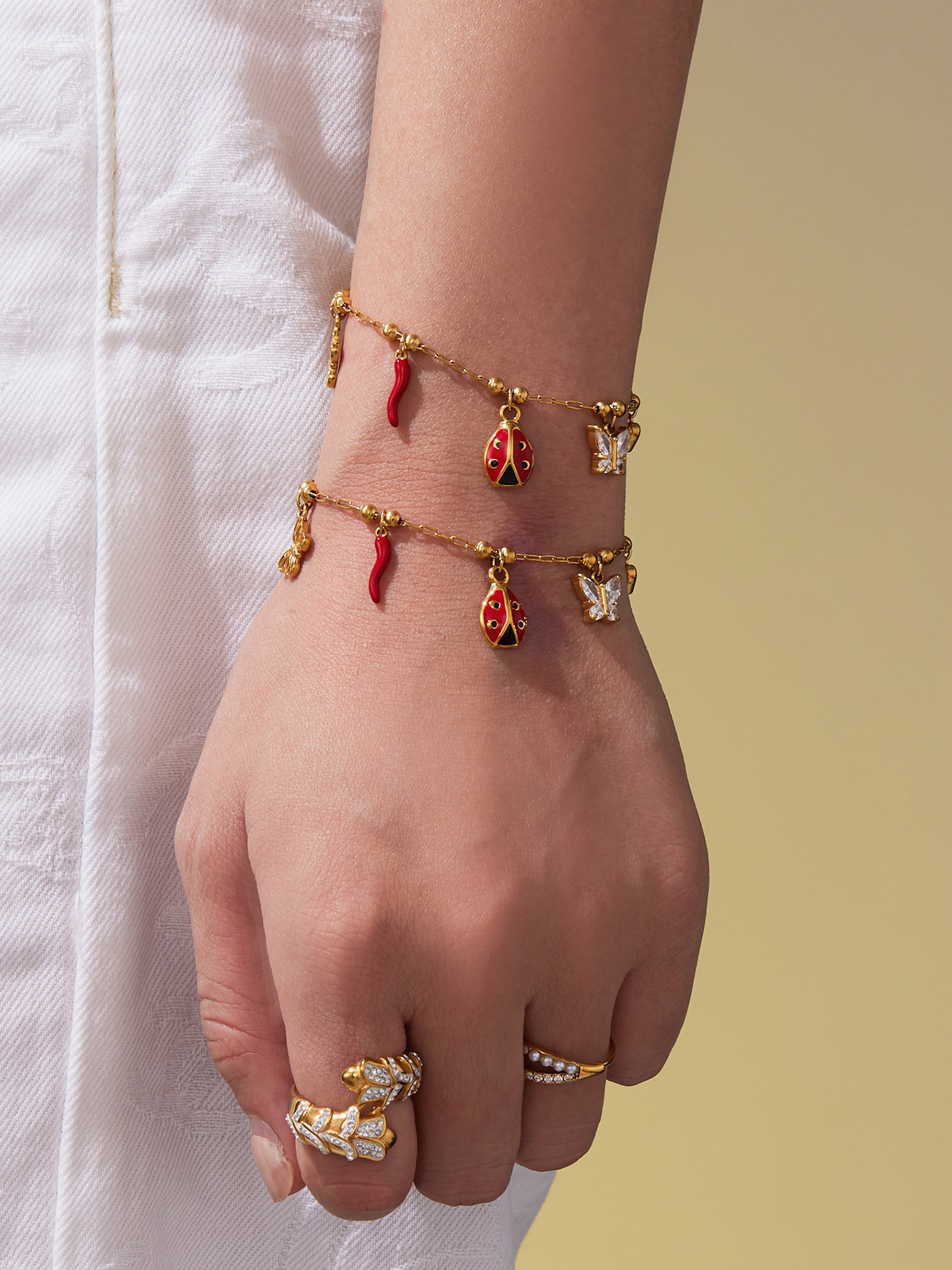 Elegant Enamel Insect DIY Necklace Bracelet Set Stainless Steel Fashion Simple Style Titanium Steel Chain Suitable For Women