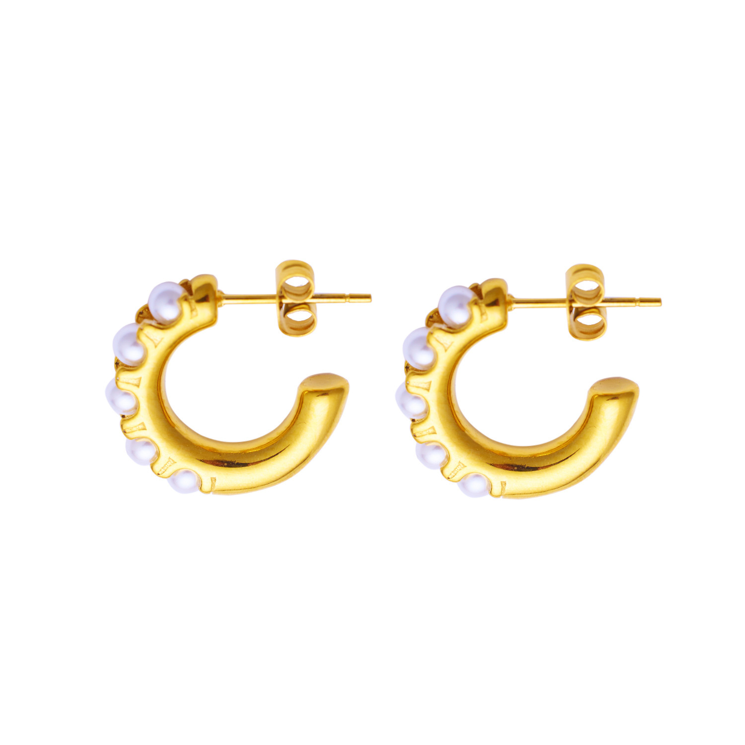 Elegant 18K Gold Plated Titanium Steel C-Shaped Pearl Earrings Vintage French Style Women's Jewelry Accessories U-Shaped Geometric