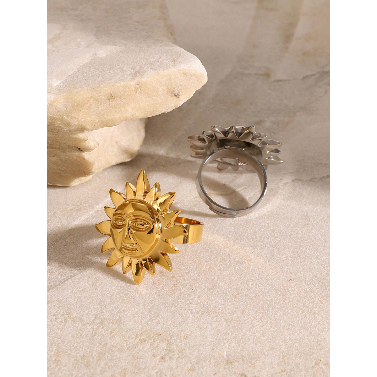304 Stainless Steel Geometric PVD Coated 18K Real Gold Plated Simple Style Classic Style Open Rings