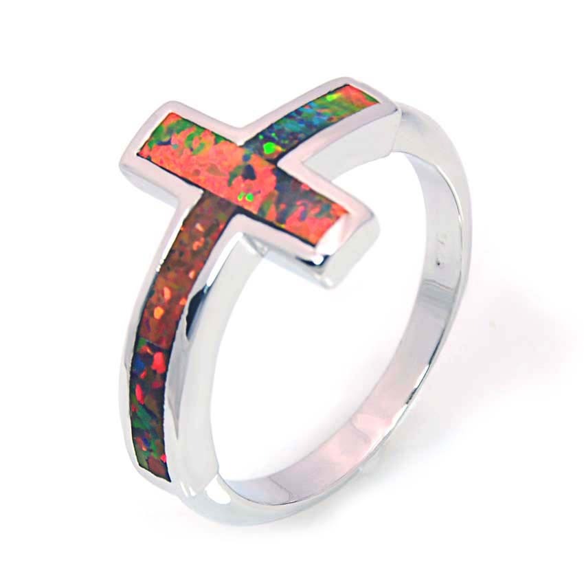 Blue Cross Opal Ring Tiktok Bestseller Ins Style Women's And Unisex Geometric Pattern Copper Jewelry Accessories