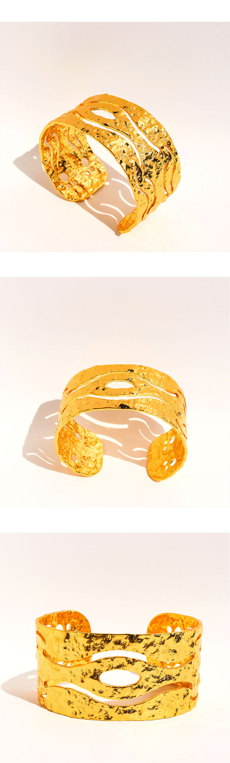 Retro Classic Style Semicircle Brass 24K Gold Plated Bangle In Bulk