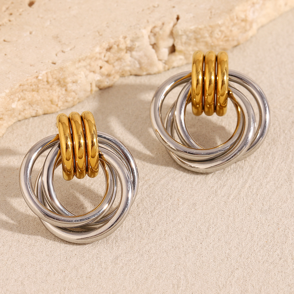 PVD Coated Real Gold Plated Geometric 304 Stainless Steel Modern Style Sweet Waterproof Non Tarnish Ear Studs