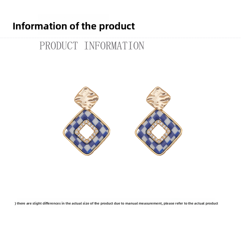 Fashionable Personality Chessboard Pattern Earrings Trendy Design Sense High-End Feelings Popular Internet Red Dangle Earrings
