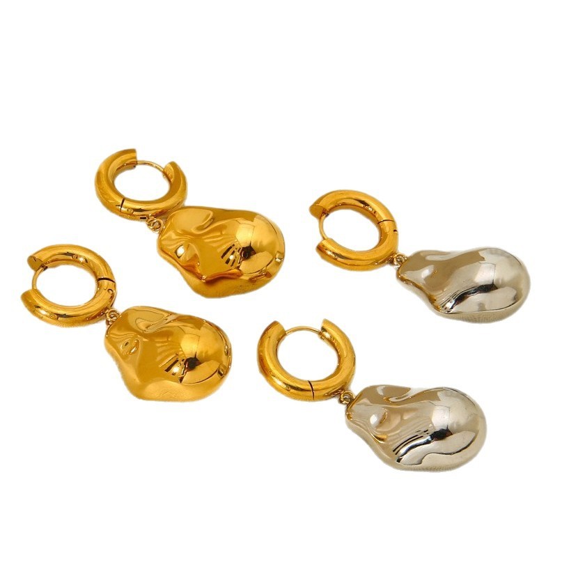 Irregular Baroque Imitation Golden Bean Pendant Earrings Stainless Steel 18K Gold Plated Women's Fashion Jewelry Accessories