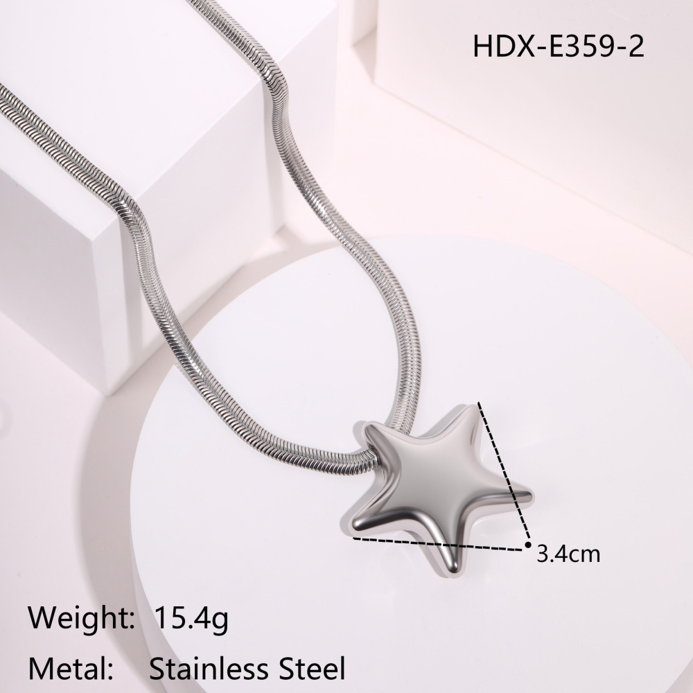 Fashionable Exaggerated Star Geometric Pendant Stainless Steel Necklace Plated 18K Real Gold Round Snake Chain Luxury Jewelry