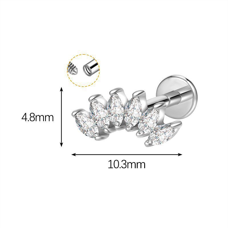 Geometric Pattern Titanium Alloy G23 Ear Studs Bone Studs Inlaid With Horse Eye Zirconia Inner Teeth Lip Studs Popular In Fashion Jewelry