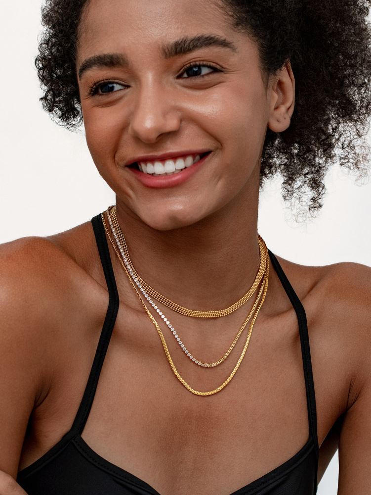 Gold-plated Stainless Steel Snake Bone Chain Necklace Ladies Multi-layer Jewelry Accessories Geometric