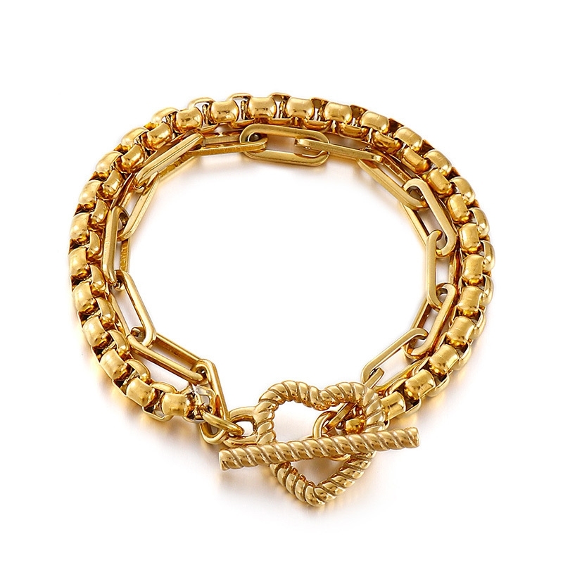 PVD Coated 18K Gold Plated Geometric Titanium Steel Fashion Waterproof Non Tarnish Bracelets