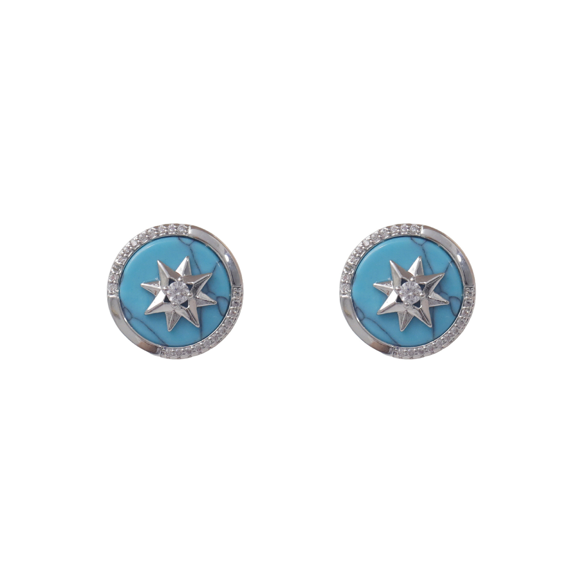 Retro Hong Kong Style Hepburn Turquoise Diamond Embedded Earrings Unique Design Sensation Luxury Fashion Trend New Arrival
