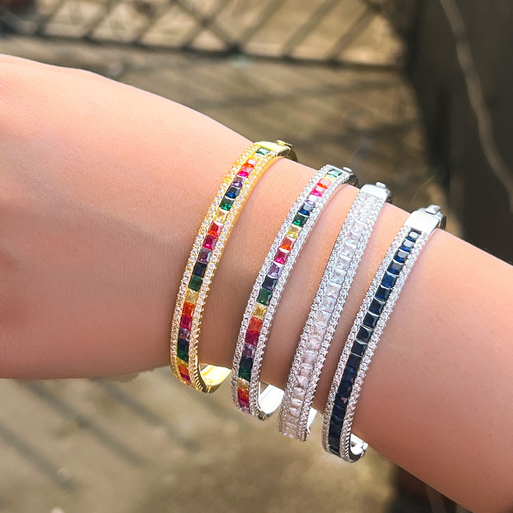 1 Copper Style Bracelet Delicate Colorful Jewelry Cubic Zirconia Crystal Rainbow Color Bracelet For Women Wedding Bride Luxury Accessories Suitable For Women Wedding Or Date Wear