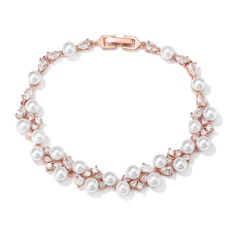 RAKOL High Quality Full Embedded Pearl Zircon Bracelet Women's Elegant Luxury Wedding Banquet Hand Jewelry Fashionable OL