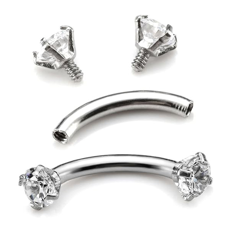 Fashion Titanium Metal Round Shiny Zircon Eyebrow Ring Body Piercing Jewelry Geometric Pattern Unisex Shiny Piercing Accessories