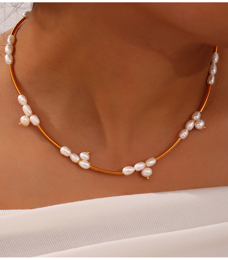 Hepburn Titanium Steel Pearl Bead Geometric Design Jewelry Set Simple Women's Accessories Jewelry