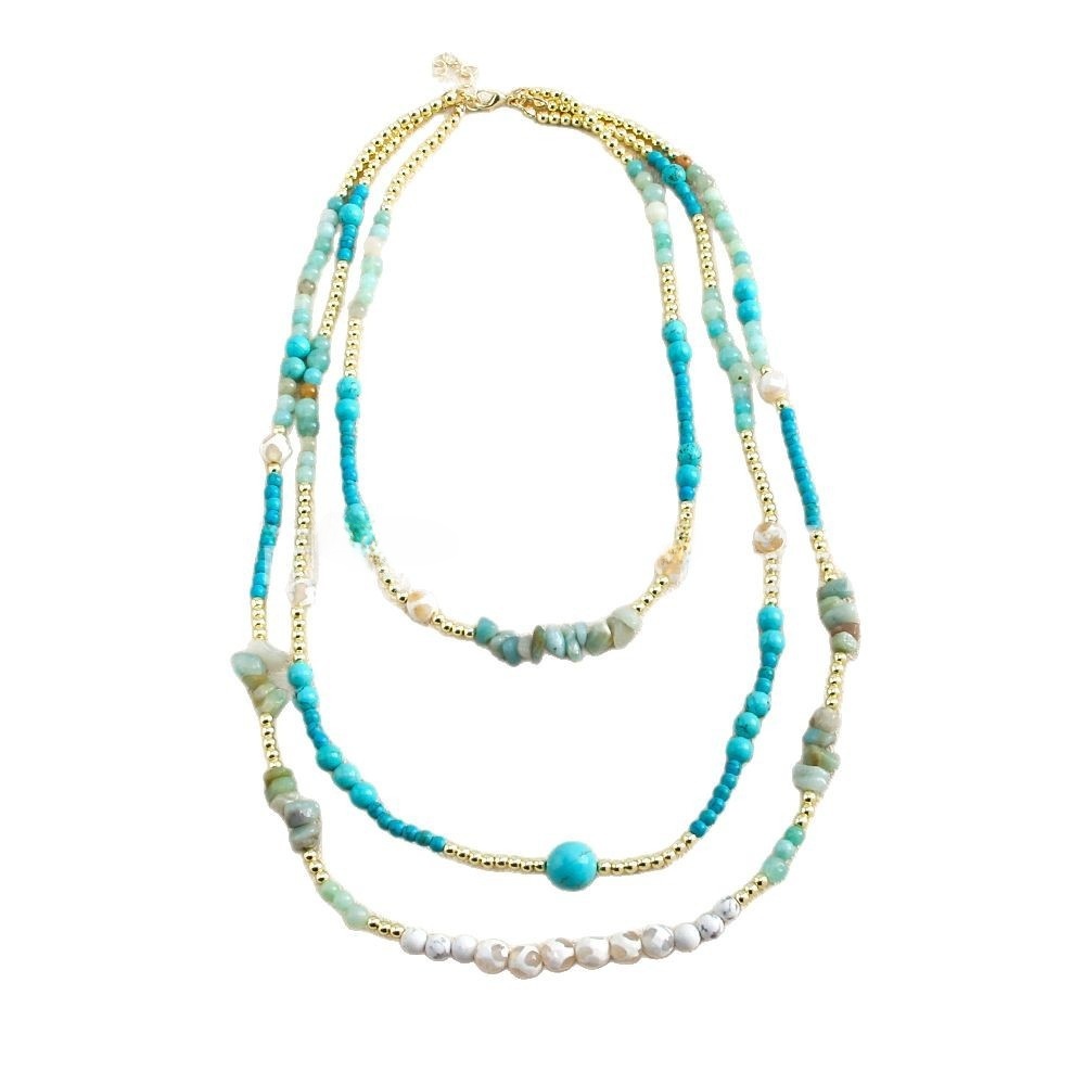 Bohemian Style Multi-layer Natural Stone Glass Bead Necklace Irregular Handmade Geometric Pattern Women's Jewelry Accessories