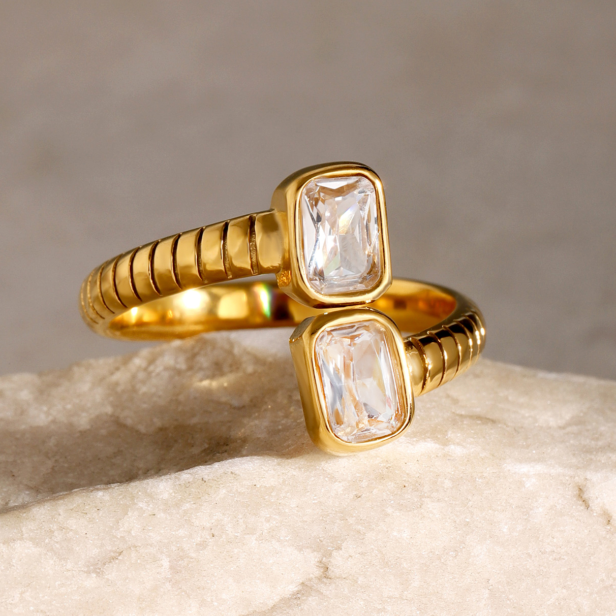 304 Stainless Steel Geometric PVD Coated 18K Real Gold Plated Simple Style Classic Style Open Rings