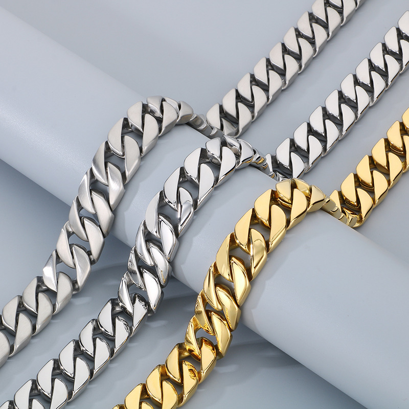 Polished Titanium Steel Bracelet Cuban Chain Necklace Men's High Quality Vacuum Electroplating Jewelry Accessories