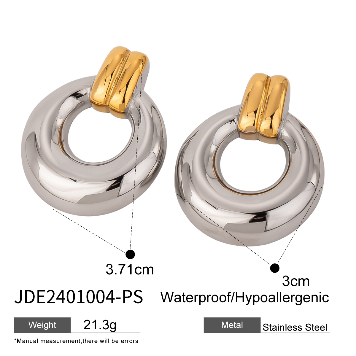 304 Stainless Steel Geometric PVD Coated 18K Real Gold Plated Simple Style Classic Style Mixed Color Jewelry Set