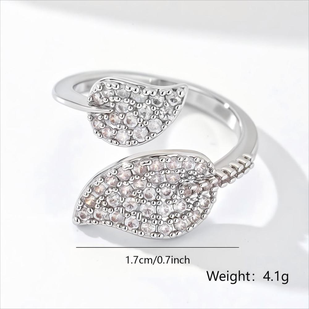 1 Piece Copper Inlaid Zircon Material Exquisite Light Luxury Personality Women's Leaf Ring Party Jewelry Accessories