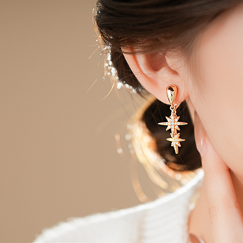 1 Pair Simple Style Classic Style Star Plating Copper Drop Earrings