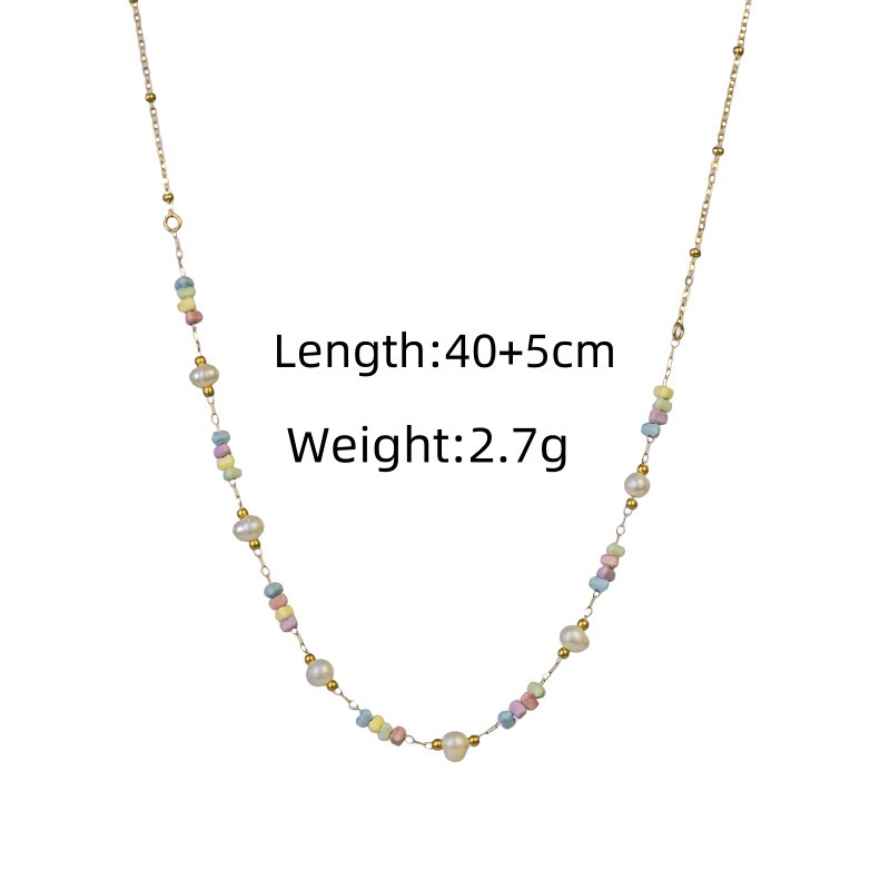 Fashion Luxury Colorful Beaded Necklace Natural Stone Choker Trendy Design Festive Atmosphere Titanium Steel Simple Craftsmanship For Women