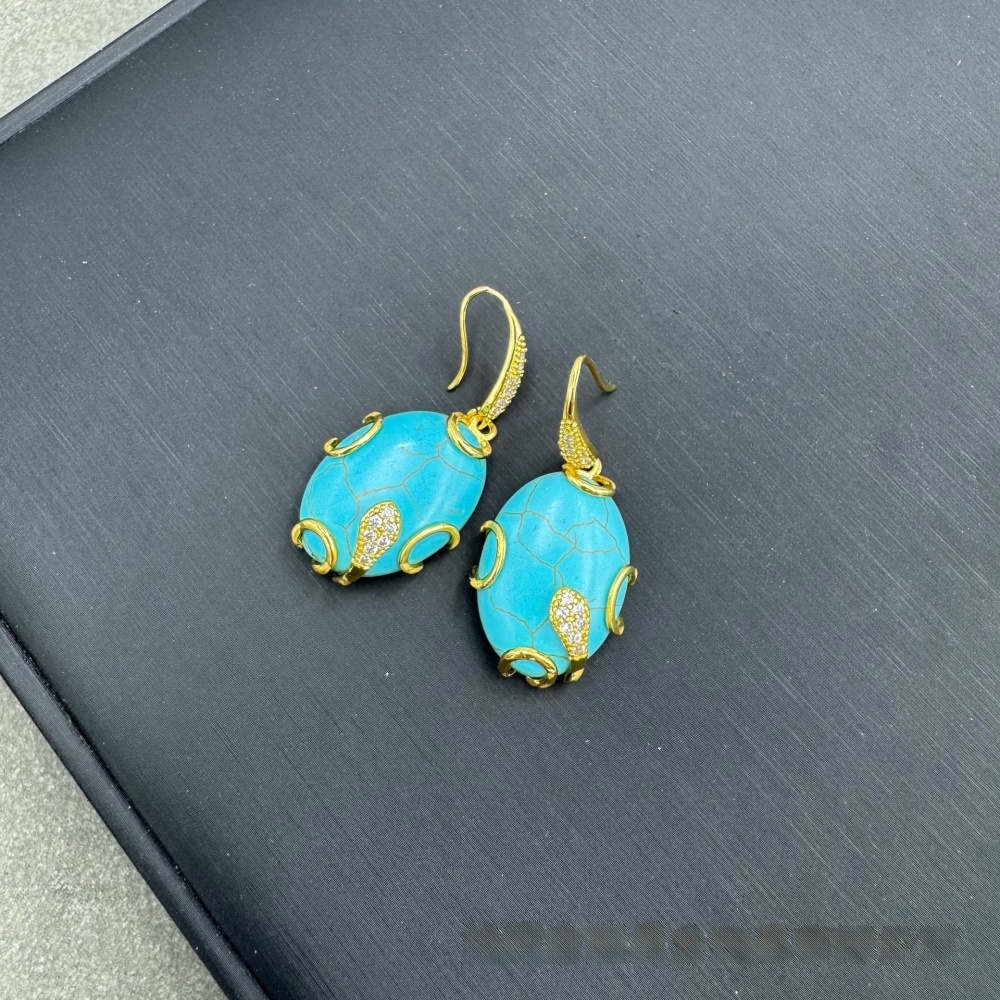 Handmade Turquoise Leaf Embedded Jewelry Set Ethnic Style Necklace Unique Small Audience Accessories Live Broadcast Three-piece Set