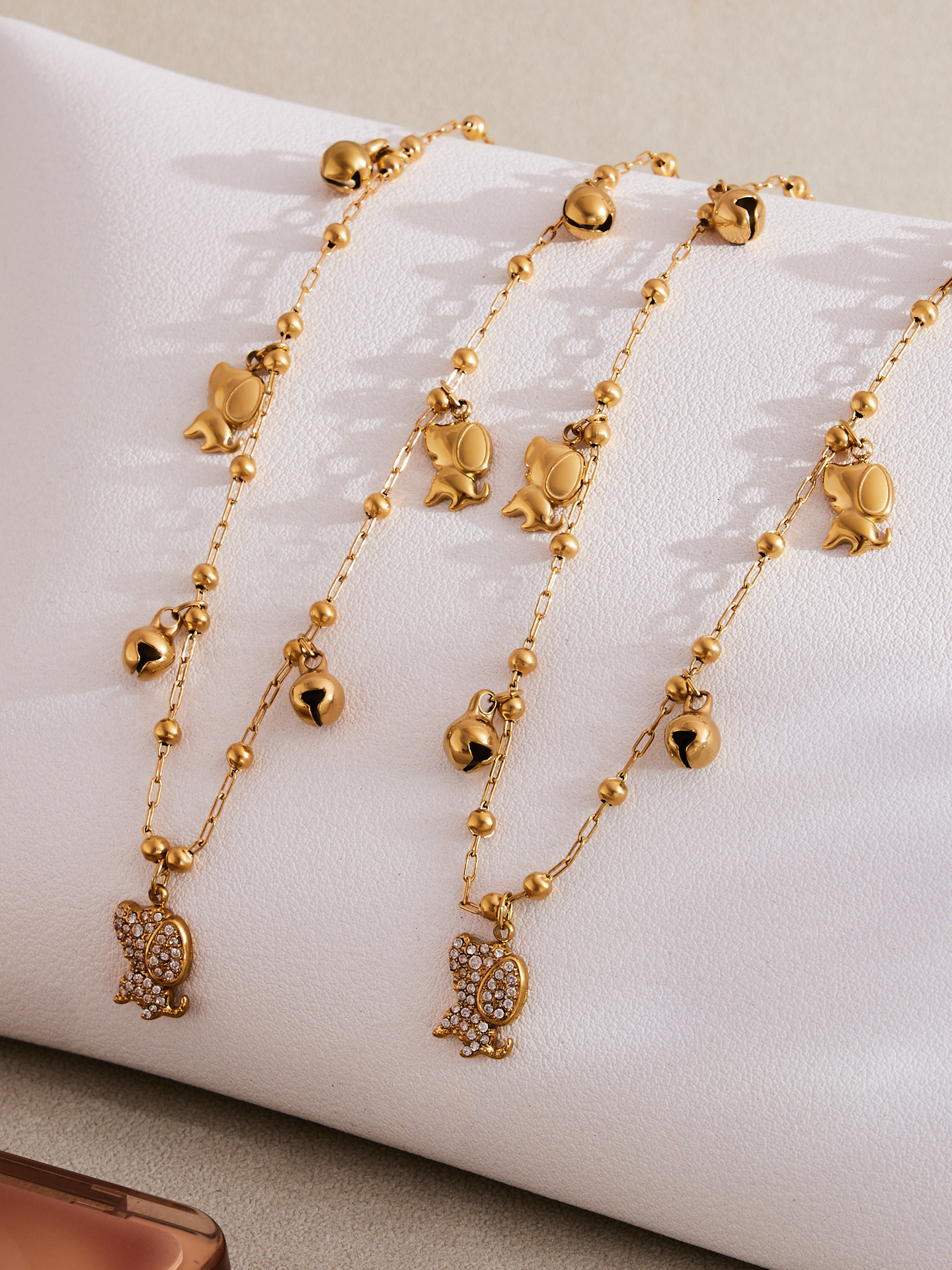 Stainless Steel 18K Gold Plated Zircon Dog Bell Shaped Bracelet Necklace Set Multi Accessories Jewelry For Women Simple Style
