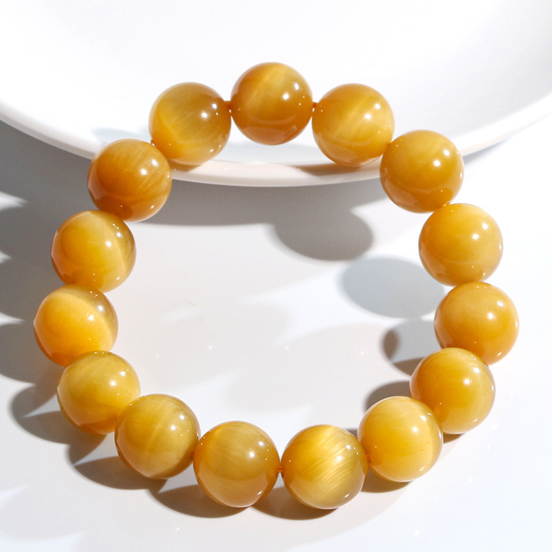 Natural Gold Tiger Eye Stone Bracelet High Quality Cat's Eye Lightning Pattern Round Beads Sea East Gemstone Wooden Chalcedony