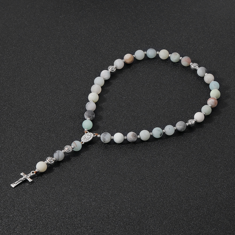 Yiwu Bracelet Wholesale Natural Indian Agate Black Agate Rosary Bracelet Cross Jewelry Handmade Beaded Accessories