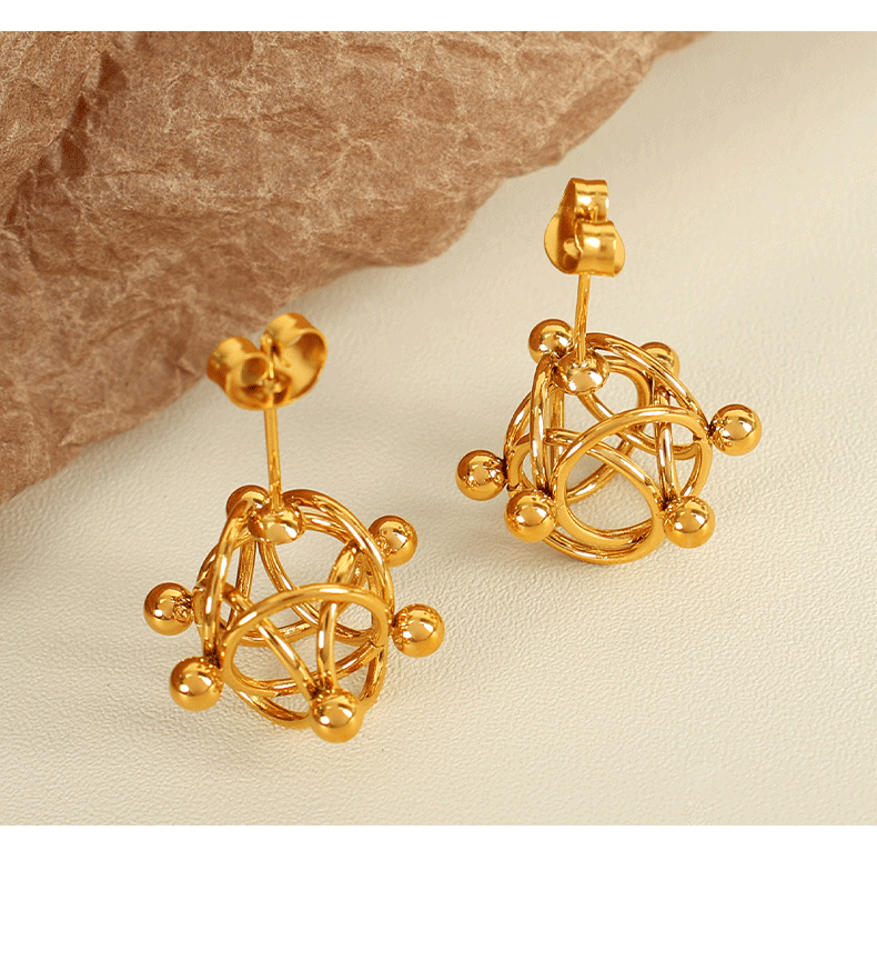European And American New Style Molecular Structure Earrings Hollow Round Ball Ring Welded Titanium Steel Earrings Niche Design Women's Jewelry 304 Stainless Steel