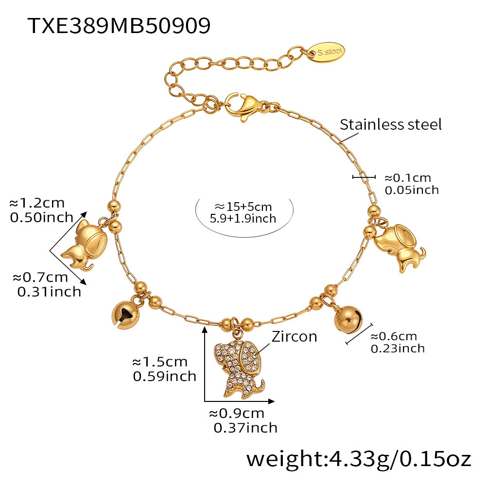Stainless Steel 18K Gold Plated Zircon Dog Bell Shaped Bracelet Necklace Set Multi Accessories Jewelry For Women Simple Style