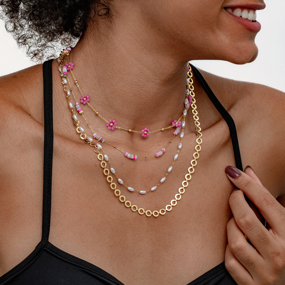 Unisex Titanium Steel Necklace Bracelet Set Colorful Durable Jewelry Accessories Attractive Rose Gold