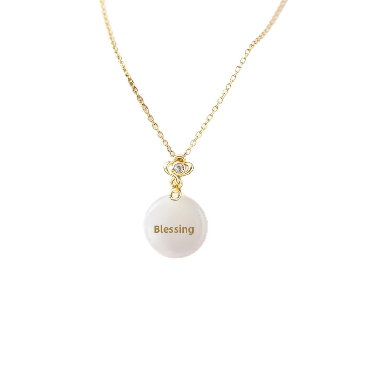 Design Women's Necklace Fu Zun Peace Buckle Imitation Agate Micro Inlay Pendant Clavicle Chain Geometric Copper Material
