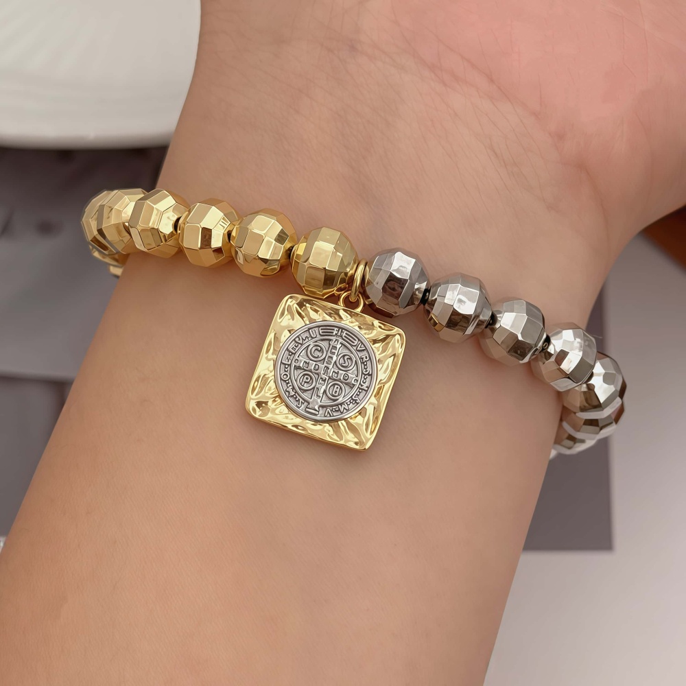 Two-tone Faceted Laser Bead Pendant Double-sided Plated Two-tone Geometric Accessories Plated With 18K Real Gold Vintage Suitable For Men And Women